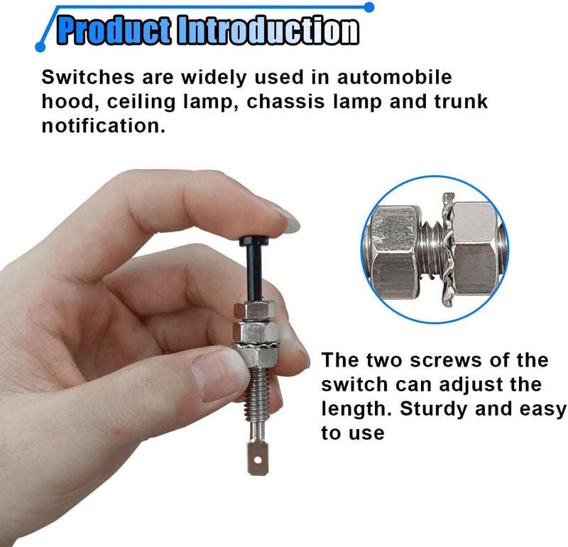 BDZMC 4PCS Car Door Pin Switches, Momentary ON Off 12VDC 20A Auto Trunk Engine Alarm Security, Door Jamb Switch, Adjustable Valve Switch, Car Bonnet Alarm Light Hood Screw - Image 3